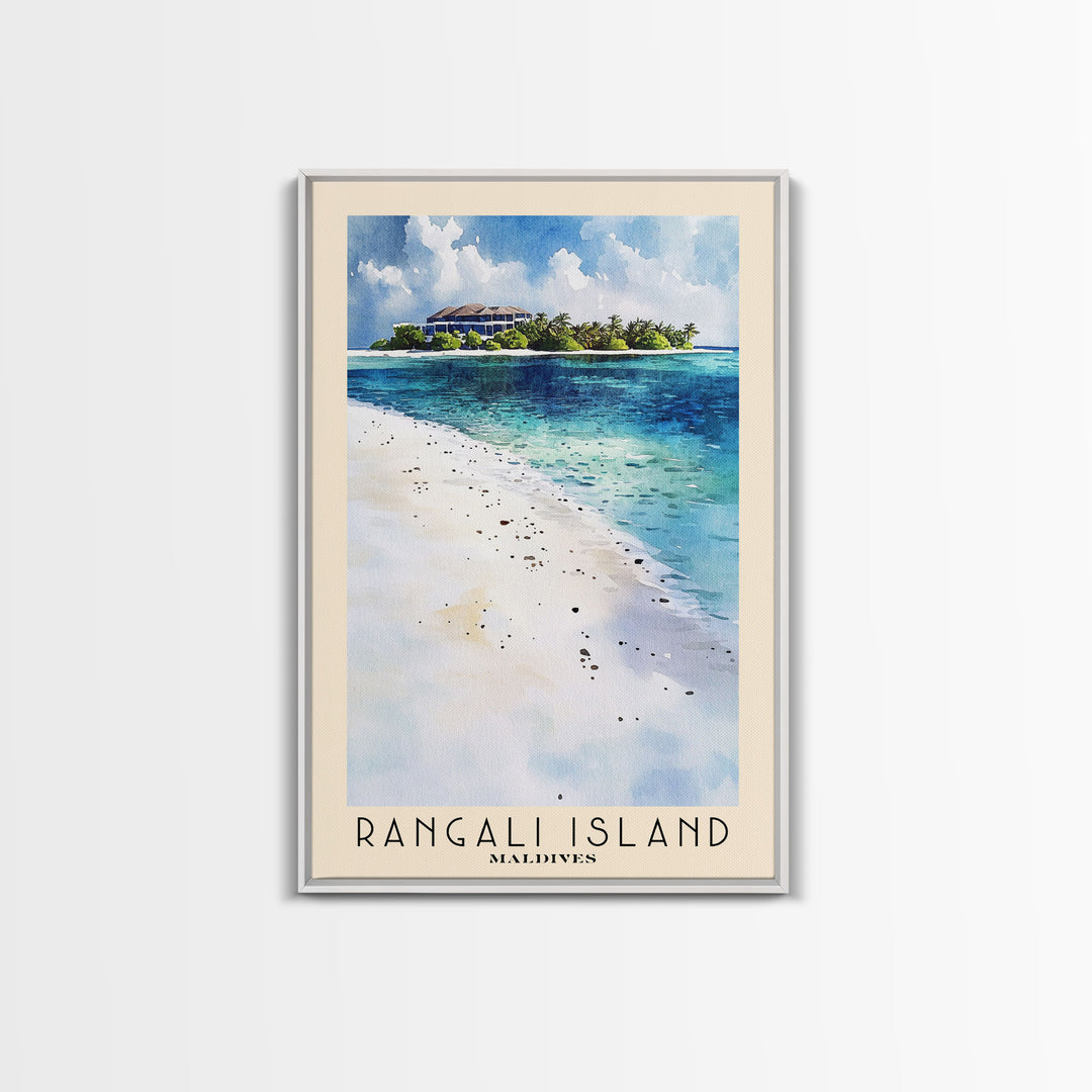 Rangali Island, Maldives Watercolor Beach Print, Vacation Gift, Maldives Wall Art, Framed Canvas Print, Framed Beach Painting