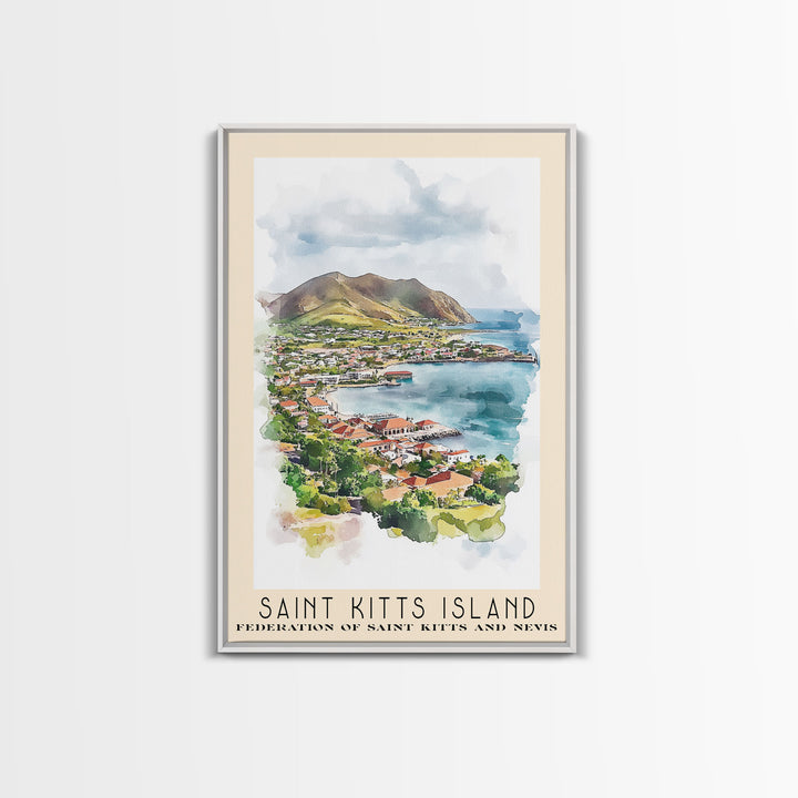 Saint Kitts Island, Federation of Saint Kitts and Nevis Watercolor Beach Print, Vacation Gift, Federation of Saint Kitts and Nevis Wall Art, Beach Painting, Beach Decor, Beach Painting