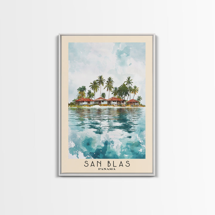 San Blas, Panamá Watercolor Beach Print, Vacation Gift, Panamá Wall Art, Framed Canvas Print, Framed Beach Painting