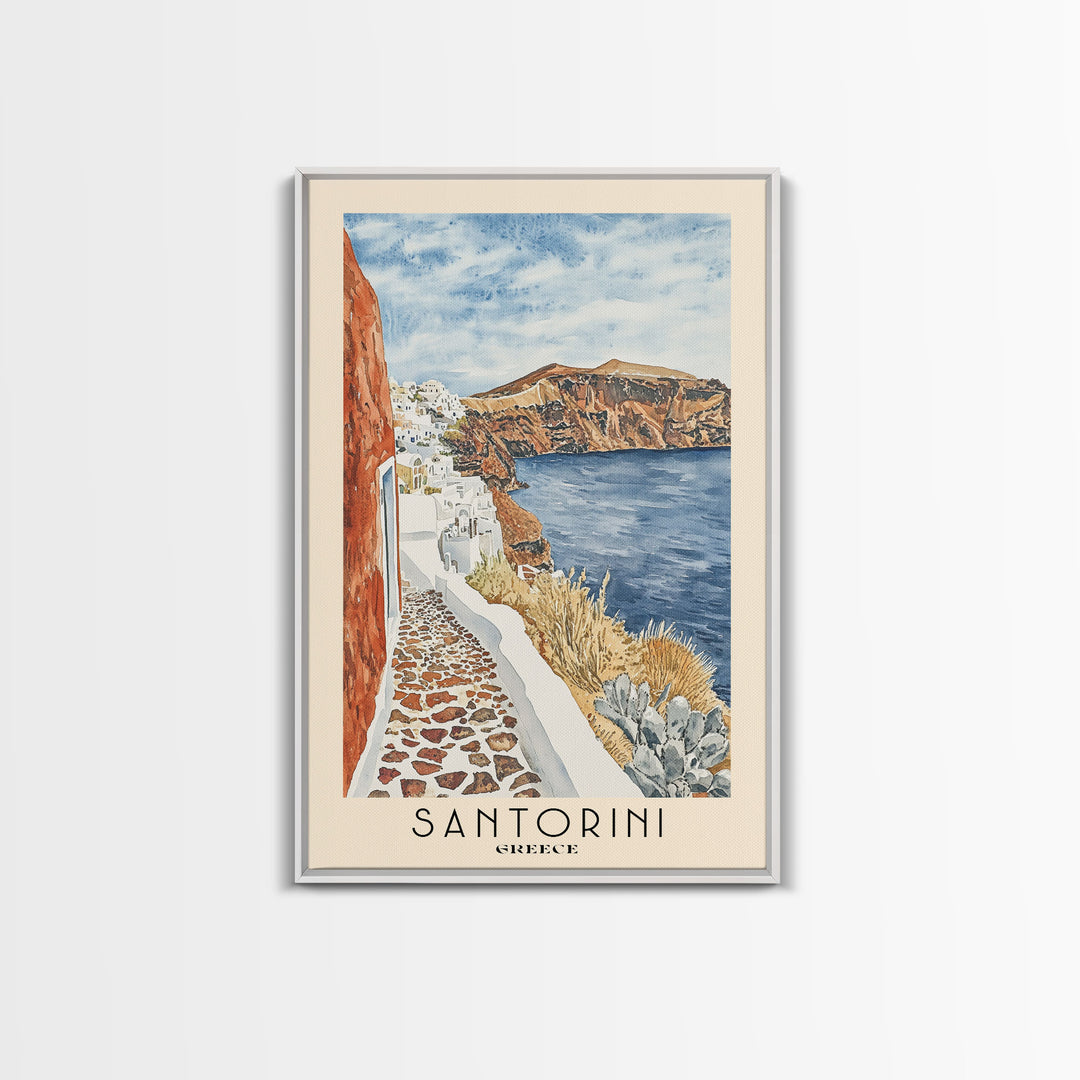 Santorini, Greece Watercolor Beach Print, Vacation Gift, Greece Wall Art, Beach Painting, Beach Decor, Beach Painting