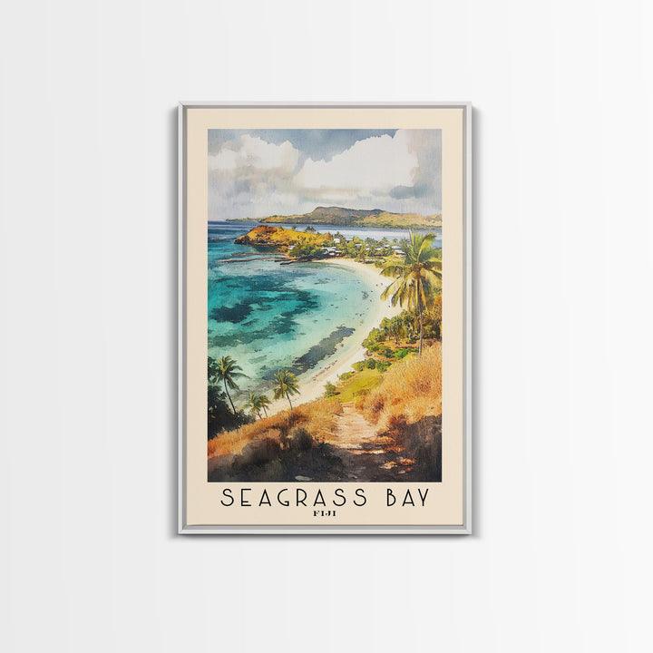 Seagrass Bay, Fiji Watercolor Beach Print, Vacation Gift, Fiji Wall Art, Beach Painting, Beach Decor, Beach Painting