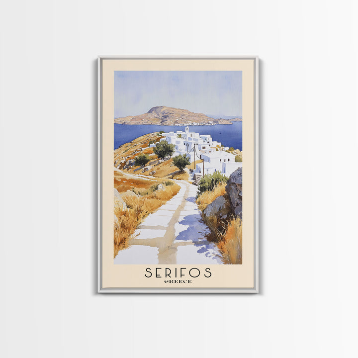 Serifos, Greece Watercolor Print, Vacation Gift, Greece Wall Art, Beach Painting, Beach Decor, Large Wall Art, Wood Frame Art