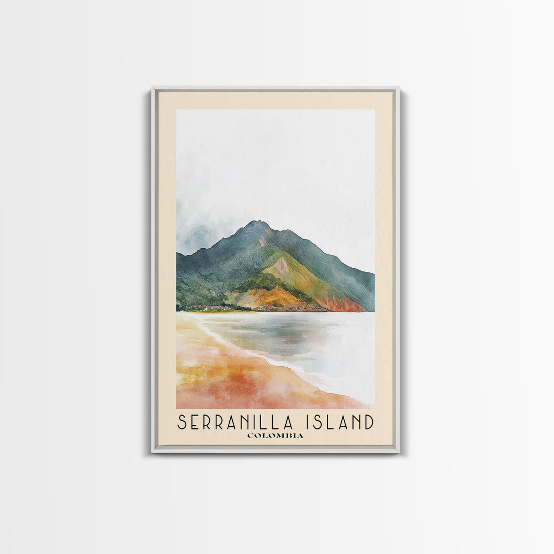 Serranilla Island, Colombia Watercolor Beach Print, Vacation Gift, Colombia Wall Art, Framed Canvas Print, Framed Beach Painting