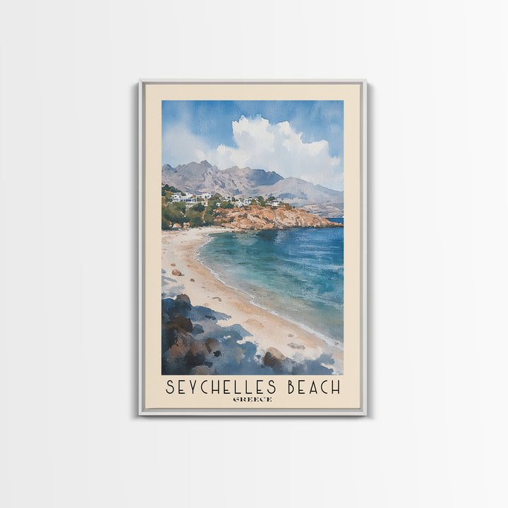 Seychelles Beach, Greece Watercolor Print, Vacation Gift, Greece Wall Art, Beach Painting, Beach Decor, Beach Or Lakehouse Art