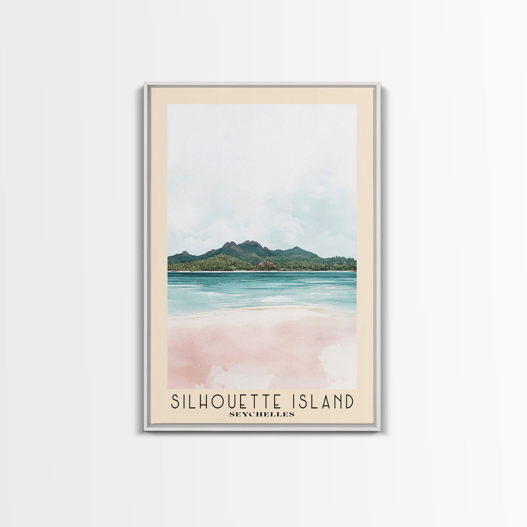 Silhouette Island, Seychelles Watercolor Print, Vacation Gift, Seychelles Wall Art, Beach Painting, Beach Decor, Large Wall Art, Wood Frame Art