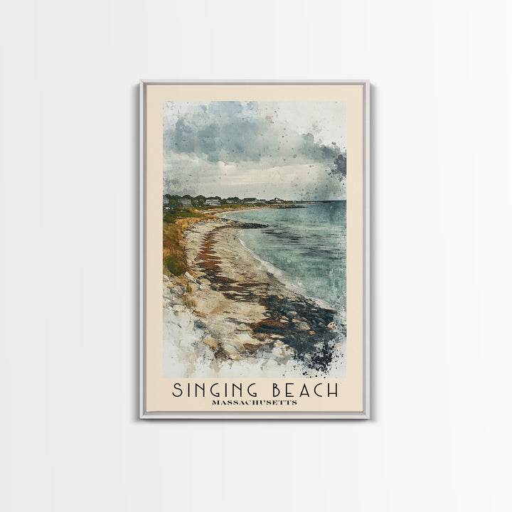 Singing Beach, Massachusetts Watercolor Beach Print, Vacation Gift, Massachusetts Wall Art, Framed Canvas Print, Framed Beach Painting