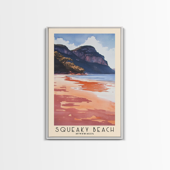 Squeaky Beach, Australia Watercolor Print, Vacation Gift, Australia Wall Art, Beach Painting, Beach Decor, Large Wall Art, Wood Frame Art