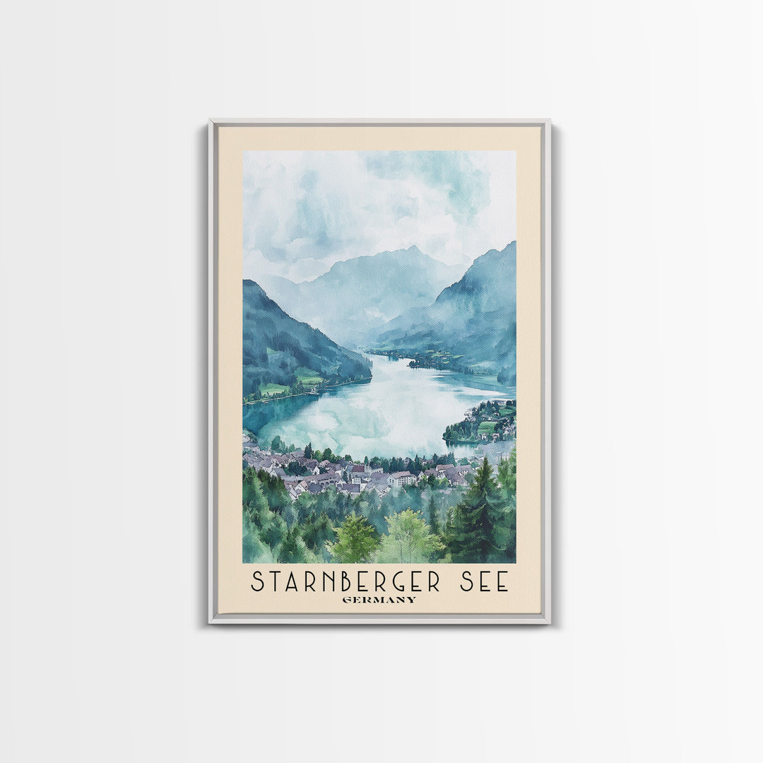 Starnberger See, Germany Watercolor Print, Vacation Gift, Germany Wall Art, Beach Painting, Beach Decor, Large Wall Art, Wood Frame Art