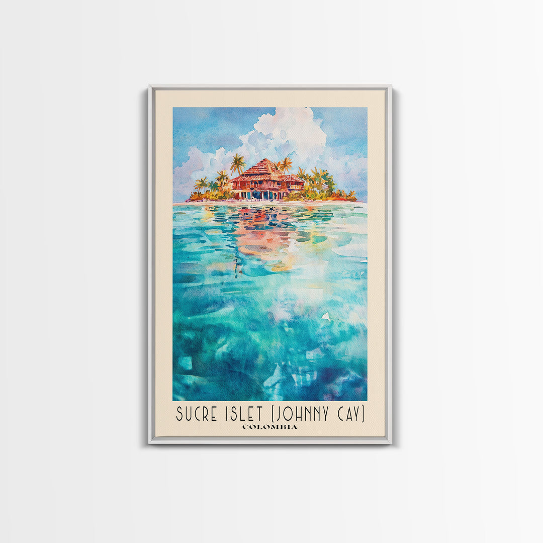 Sucre Islet (Johnny Cay), Colombia Watercolor Beach Print, Vacation Gift, Colombia Wall Art, Framed Canvas Print, Framed Beach Painting