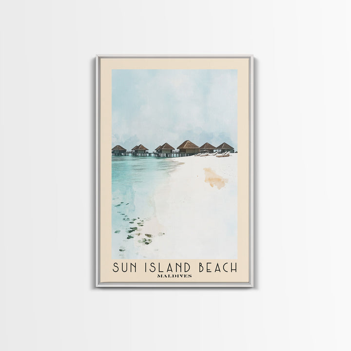 Sun Island Beach, Maldives Watercolor Print, Vacation Gift, Maldives Wall Art, Beach Painting, Beach Decor, Large Wall Art, Wood Frame Art