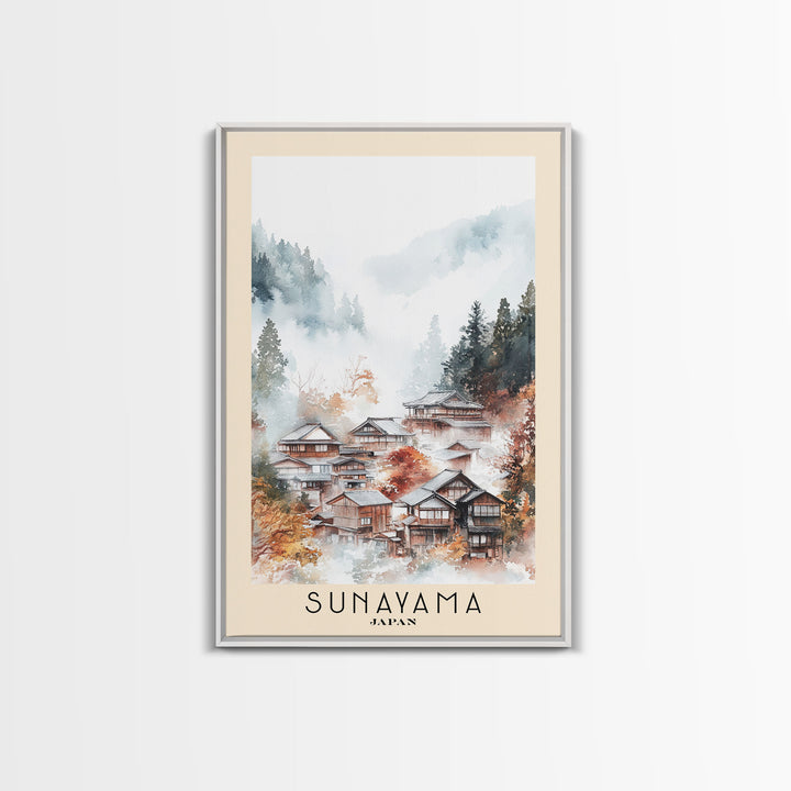 Sunayama, Japan Watercolor Beach Print, Vacation Gift, Japan Wall Art, Framed Canvas Print, Framed Beach Painting