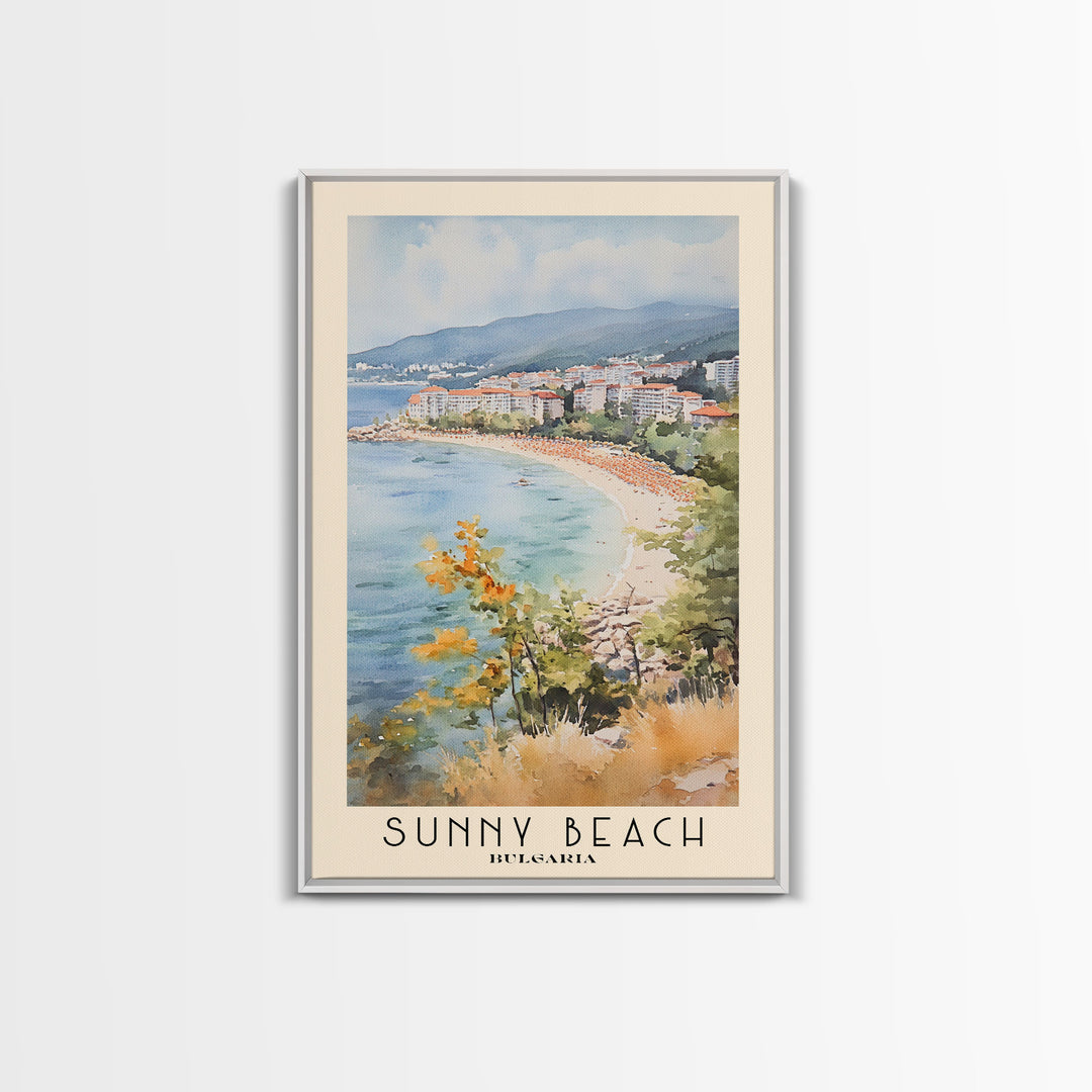 Sunny Beach, Bulgaria Watercolor Print, Vacation Gift, Bulgaria Wall Art, Beach Painting, Beach Decor, Beach Or Lakehouse Art