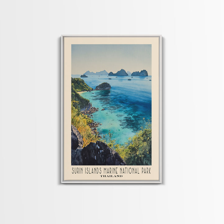 Surin Islands Marine National Park, Thailand Watercolor Print, Vacation Gift, Thailand Wall Art, Beach Painting, Beach Decor, Large Wall Art, Wood Frame Art