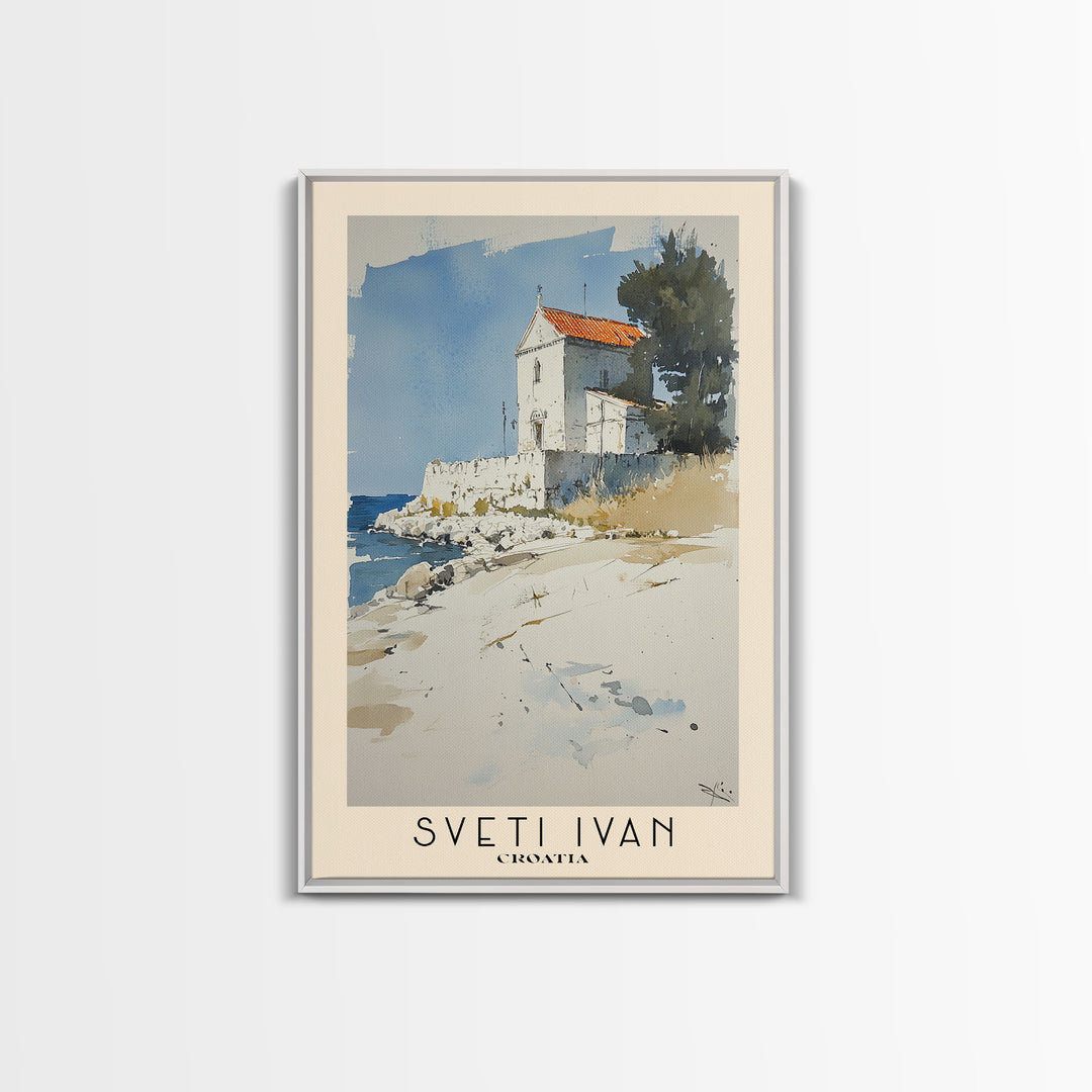 Sveti Ivan , Croatia Watercolor Beach Print, Vacation Gift, Croatia Wall Art, Framed Canvas Print, Framed Beach Painting