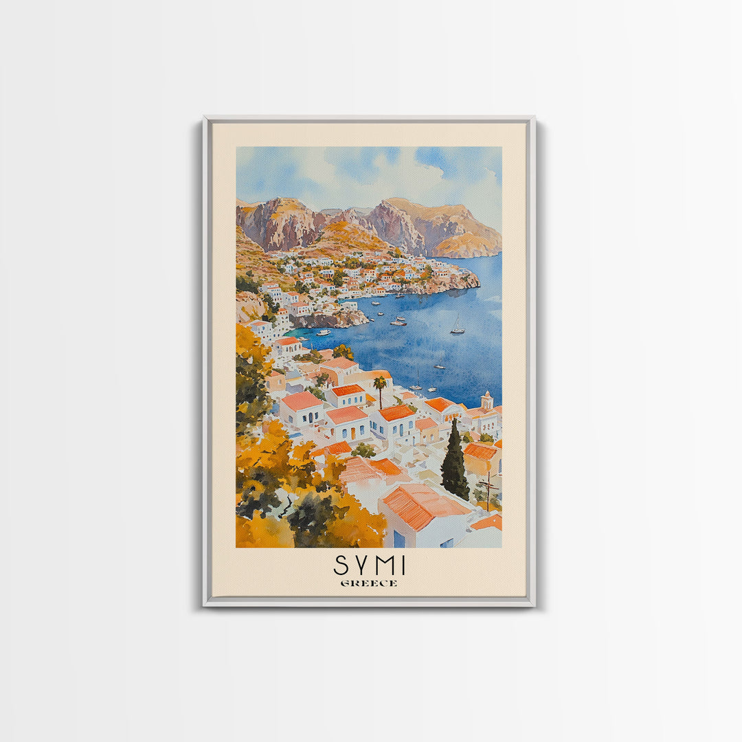 Symi, Greece Watercolor Beach Print, Vacation Gift, Greece Wall Art, Beach Painting, Beach Decor, Beach Painting