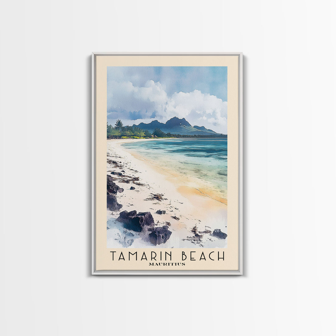 Tamarin Beach, Mauritius Watercolor Beach Print, Vacation Gift, Mauritius Wall Art, Framed Canvas Print, Framed Beach Painting