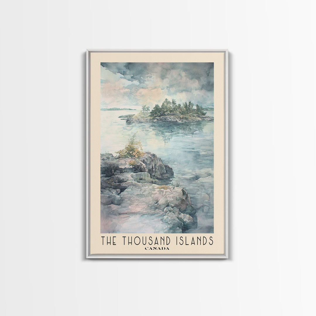 The Thousand Islands, Canada Watercolor Print, Vacation Gift, Canada Wall Art, Beach Painting, Beach Decor, Large Wall Art, Wood Frame Art