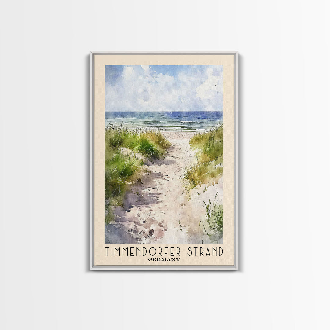 Timmendorfer Strand, Germany Watercolor Beach Print, Vacation Gift, Germany Wall Art, Framed Canvas Print, Framed Beach Painting