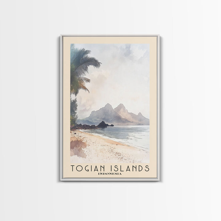 Togian Islands, Indonesia Watercolor Beach Print, Vacation Gift, Indonesia Wall Art, Framed Canvas Print, Framed Beach Painting