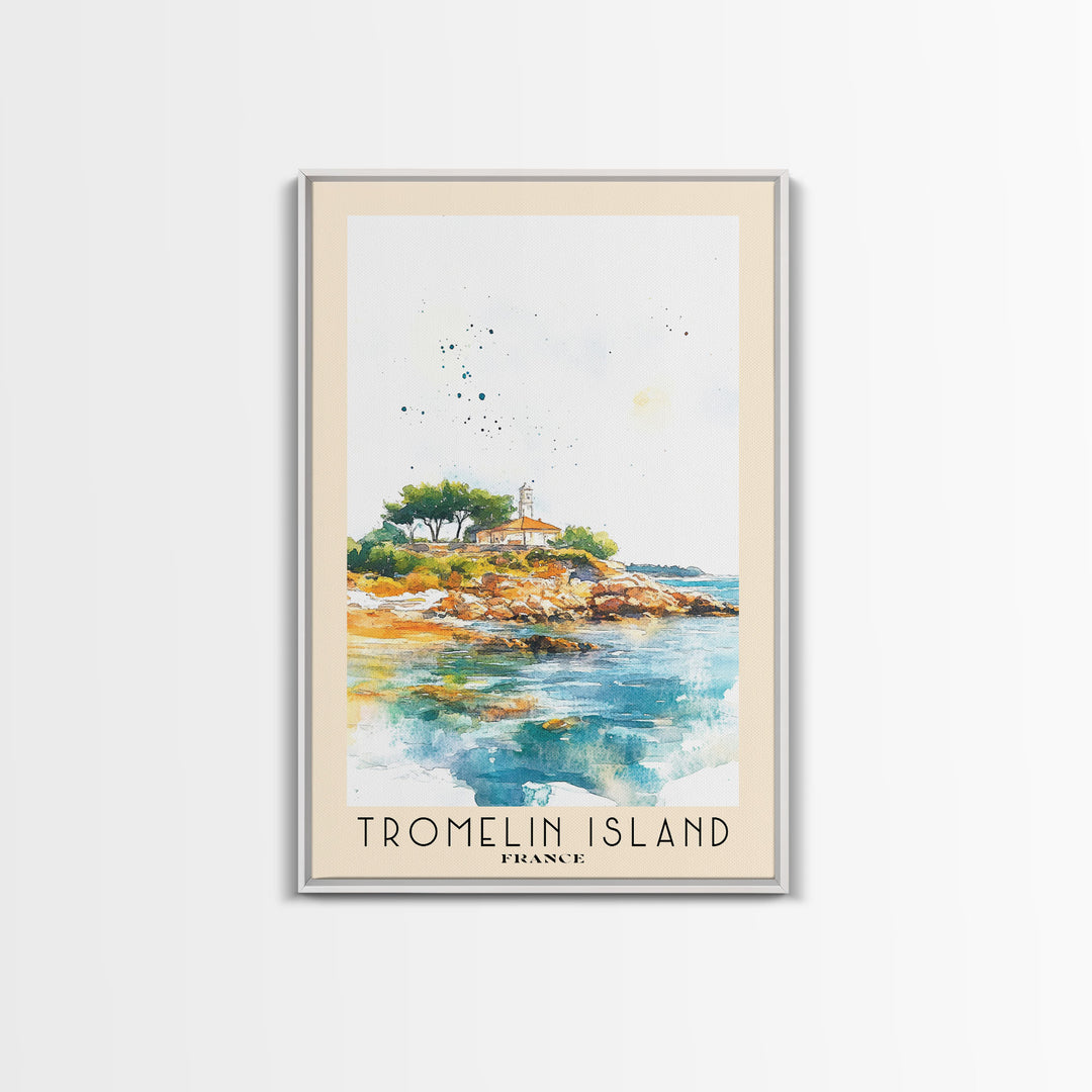 Tromelin Island, France Watercolor Beach Print, Vacation Gift, France Wall Art, Framed Canvas Print, Framed Beach Painting