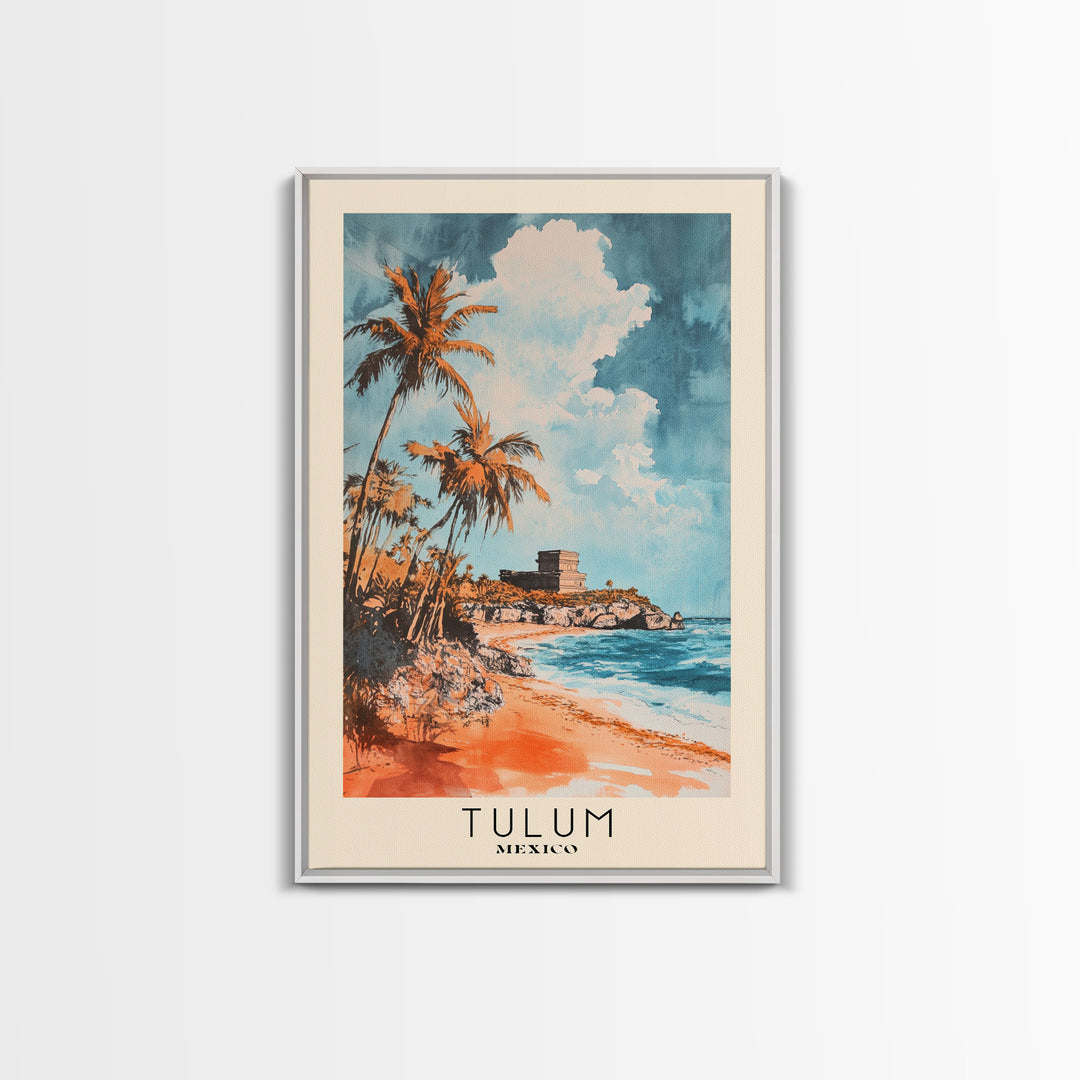 Tulum, Mexico Watercolor Print, Vacation Gift, Mexico Wall Art, Beach Painting, Beach Decor, Large Wall Art, Wood Frame Art