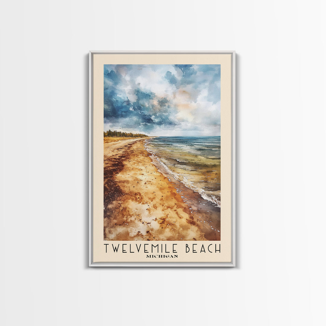 Twelvemile Beach, Michigan Watercolor Print, Vacation Gift, Michigan Wall Art, Beach Painting, Beach Decor, Large Wall Art, Wood Frame Art