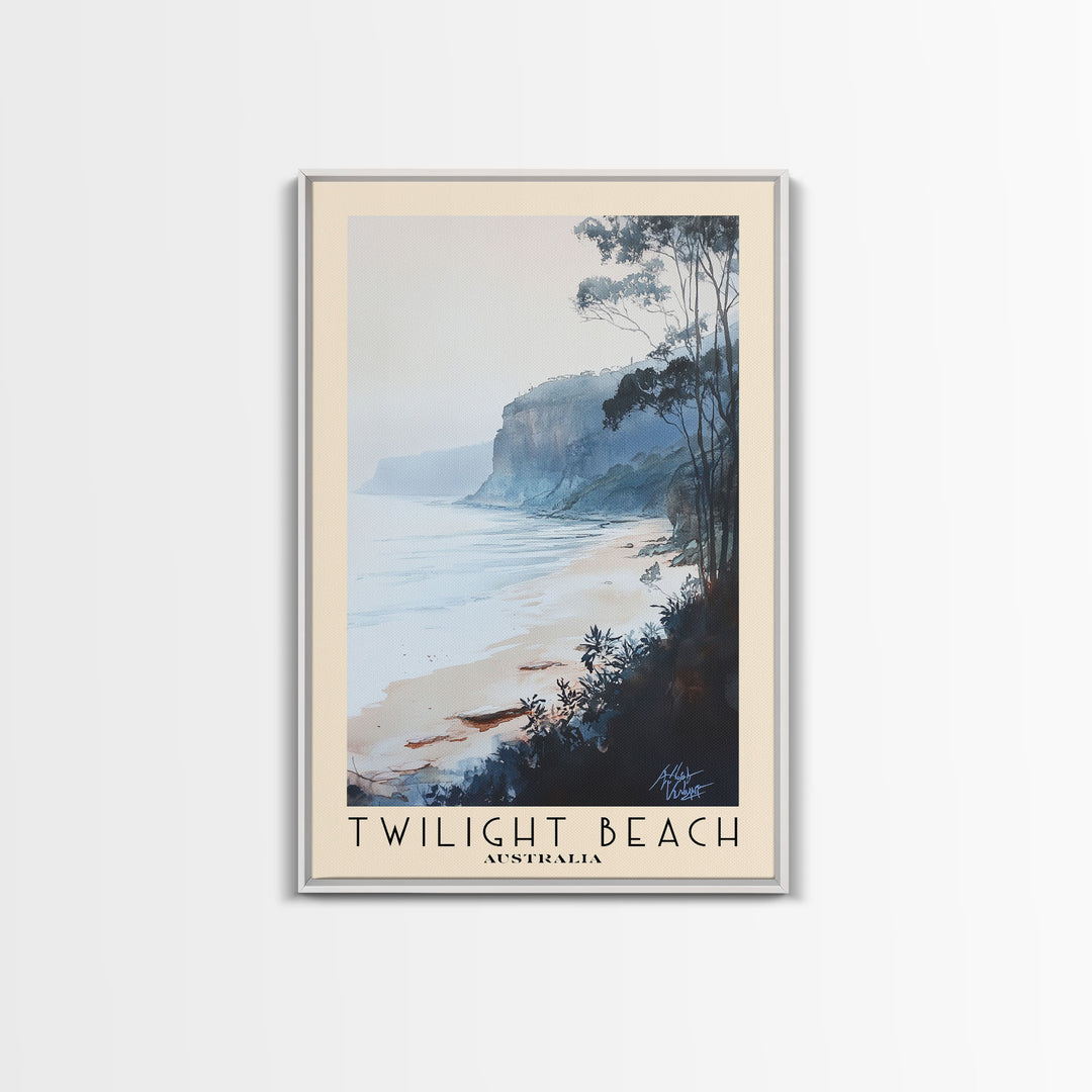 Twilight Beach, Australia Watercolor Beach Print, Vacation Gift, Australia Wall Art, Framed Canvas Print, Framed Beach Painting