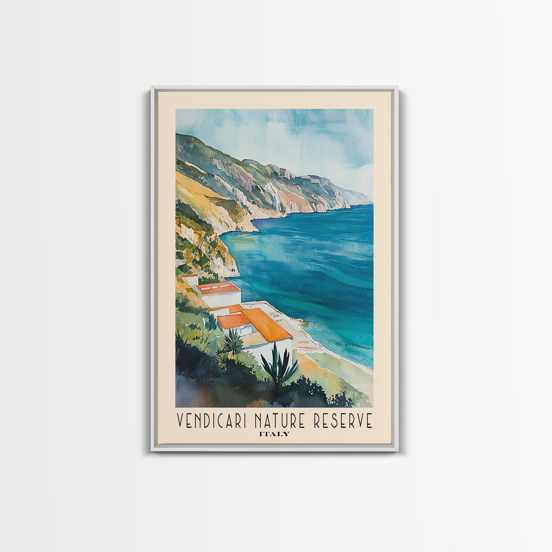 Vendicari Nature Reserve, Italy Watercolor Print, Vacation Gift, Italy Wall Art, Beach Painting, Beach Decor, Large Wall Art, Wood Frame Art