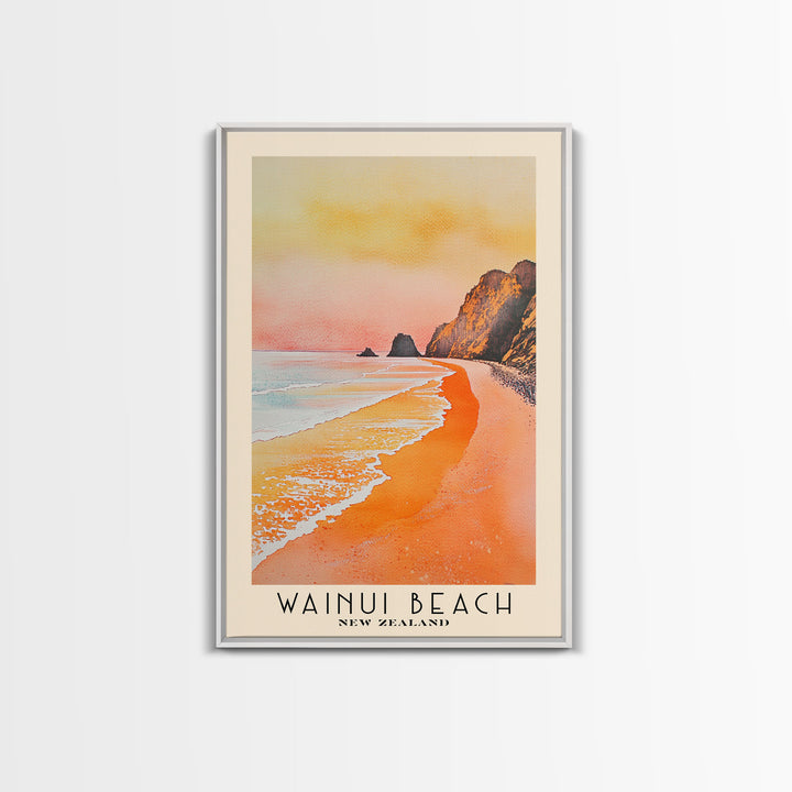 Wainui Beach, New Zealand Watercolor Print, Vacation Gift, New Zealand Wall Art, Beach Painting, Beach Decor, Large Wall Art, Wood Frame Art