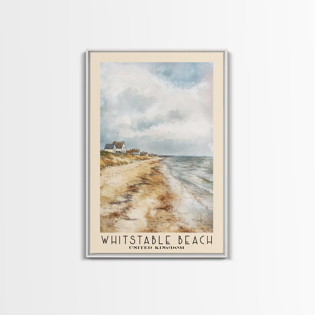 Whitstable beach, United Kingdom Watercolor Beach Print, Vacation Gift, United Kingdom Wall Art, Beach Painting, Beach Decor, Beach Painting