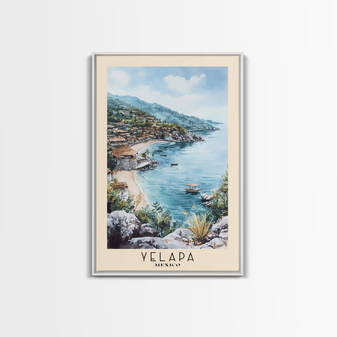 Yelapa, Mexico Watercolor Print, Vacation Gift, Mexico Wall Art, Beach Painting, Beach Decor, Large Wall Art, Wood Frame Art