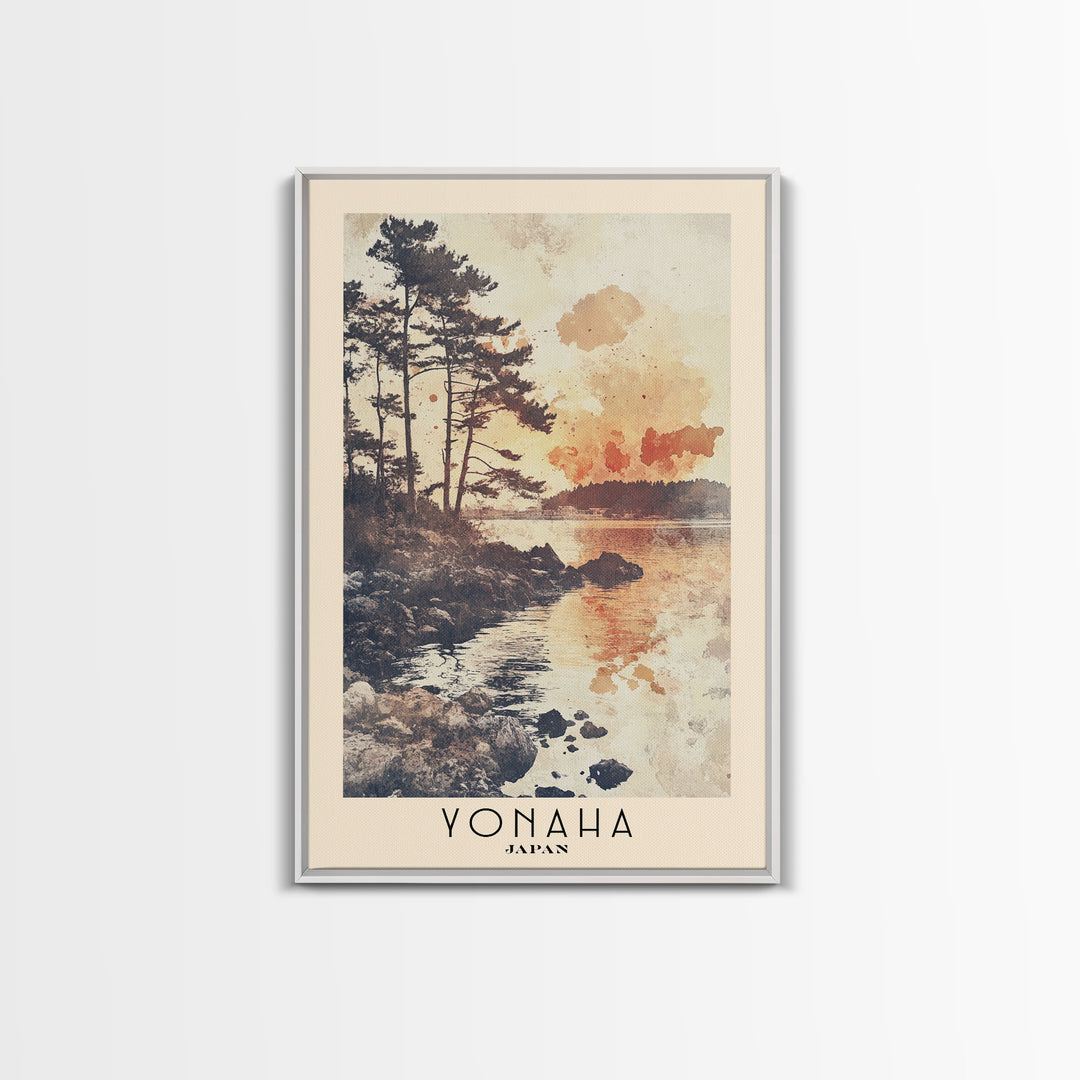 Yonaha, Japan Watercolor Beach Print, Vacation Gift, Japan Wall Art, Framed Canvas Print, Framed Beach Painting