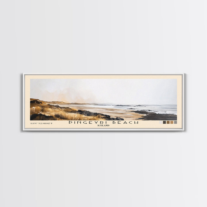 Þingeyri Beach, Iceland Watercolor Beach Print, Vacation Gift, Iceland Wall Art, Framed Canvas Print, Framed Beach Painting