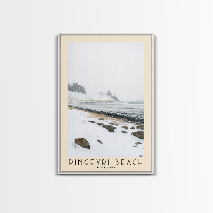 Þingeyri Beach, Iceland Watercolor Beach Print, Vacation Gift, Iceland Wall Art, Framed Canvas Print, Framed Beach Painting