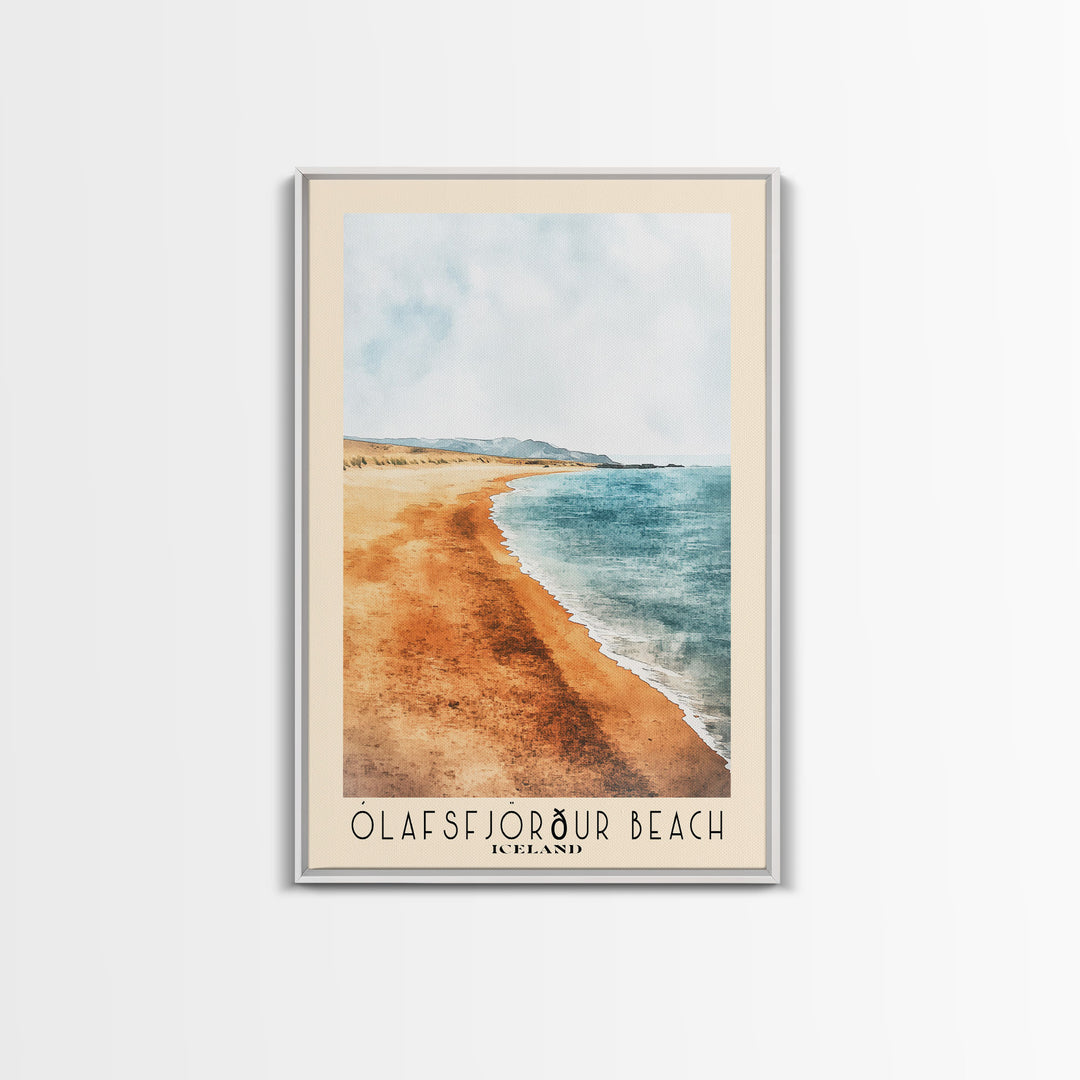 Ólafsfjörður Beach, Iceland Watercolor Print, Vacation Gift, Iceland Wall Art, Beach Painting, Beach Decor, Large Wall Art, Wood Frame Art