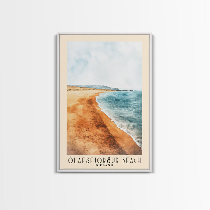 Ólafsfjörður Beach, Iceland Watercolor Print, Vacation Gift, Iceland Wall Art, Beach Painting, Beach Decor, Large Wall Art, Wood Frame Art