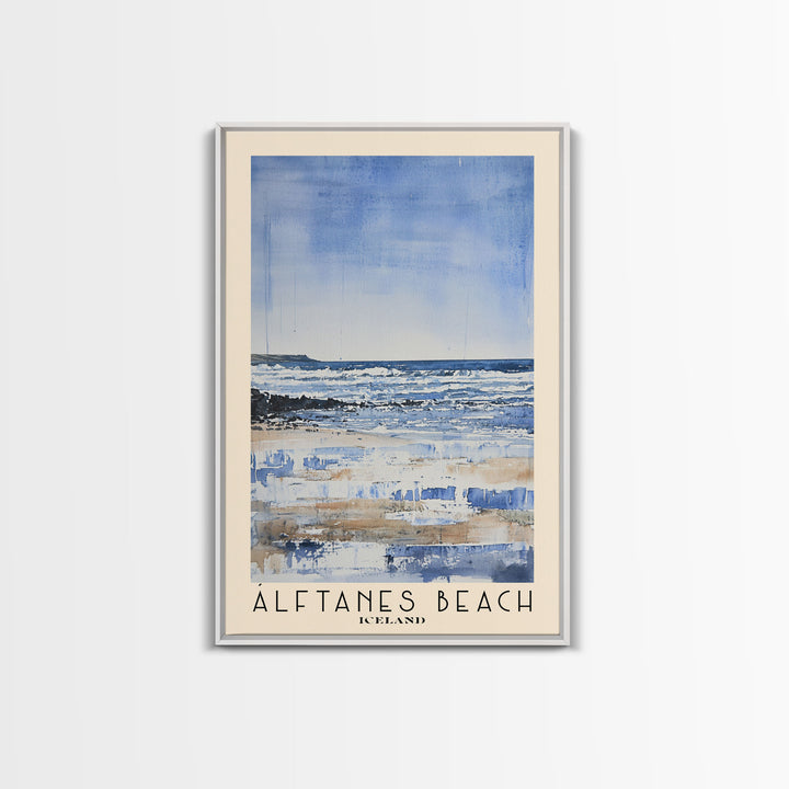 Álftanes Beach, Iceland Watercolor Print, Vacation Gift, Iceland Wall Art, Beach Painting, Beach Decor, Large Wall Art, Wood Frame Art