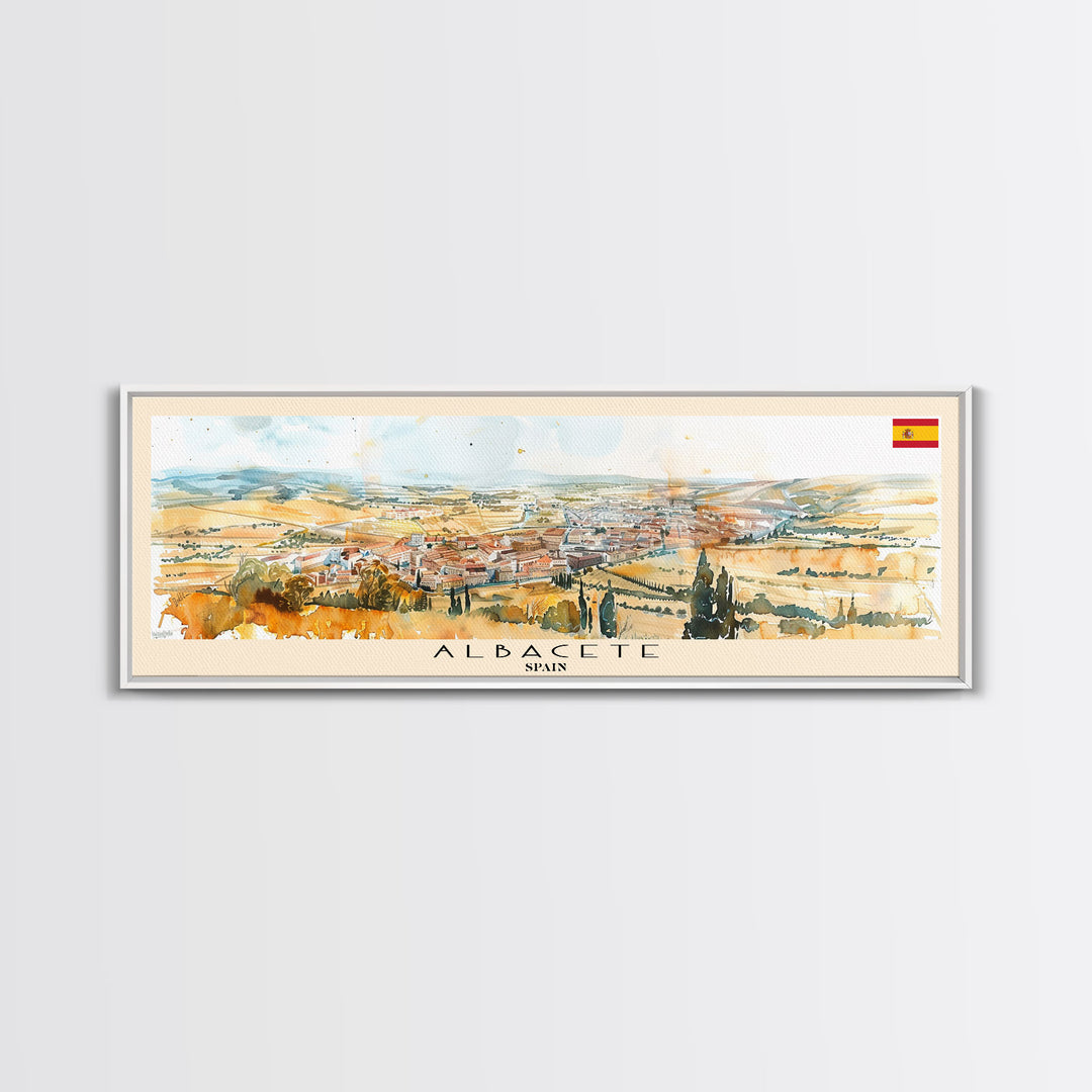 Albacete Spain Travel Print Wall Art, Panoramic City Art, Travel Art, Wall Decor, Vacation Gift, Framed Canvas Print Or Metal Art