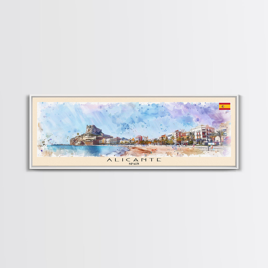 Alicante Spain Travel Print Wall Art, Panoramic City Art, Travel Art, Wall Decor, Vacation Gift, Framed Canvas Print Or Metal Art