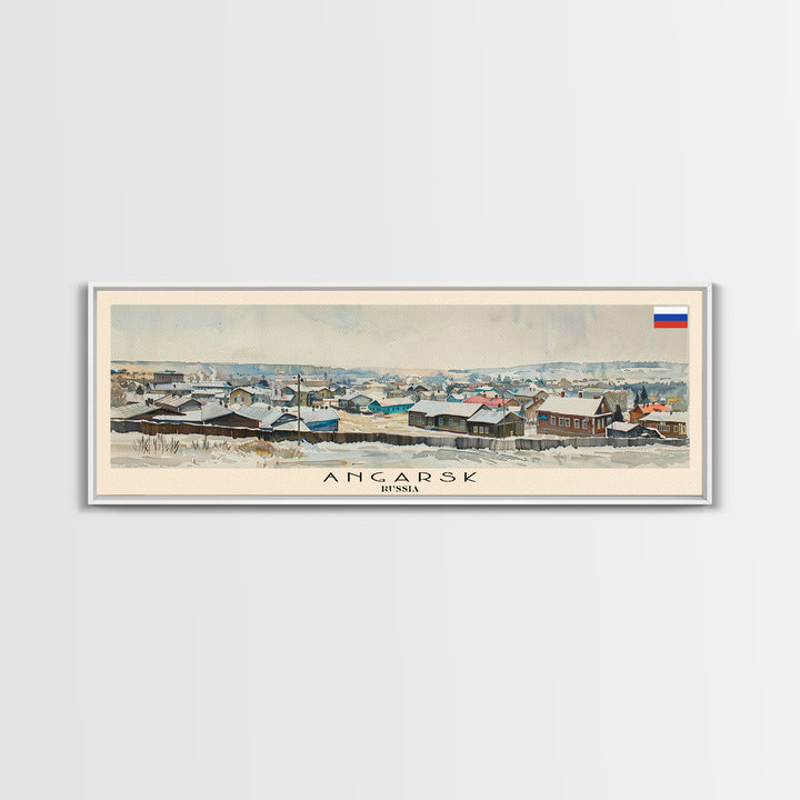 Angarsk Russia Panoramic Travel Poster, Framed Canvas Print or Metal Wall Art, Travel Art, Home Decor, Panoramic Painting, Midcentury Art