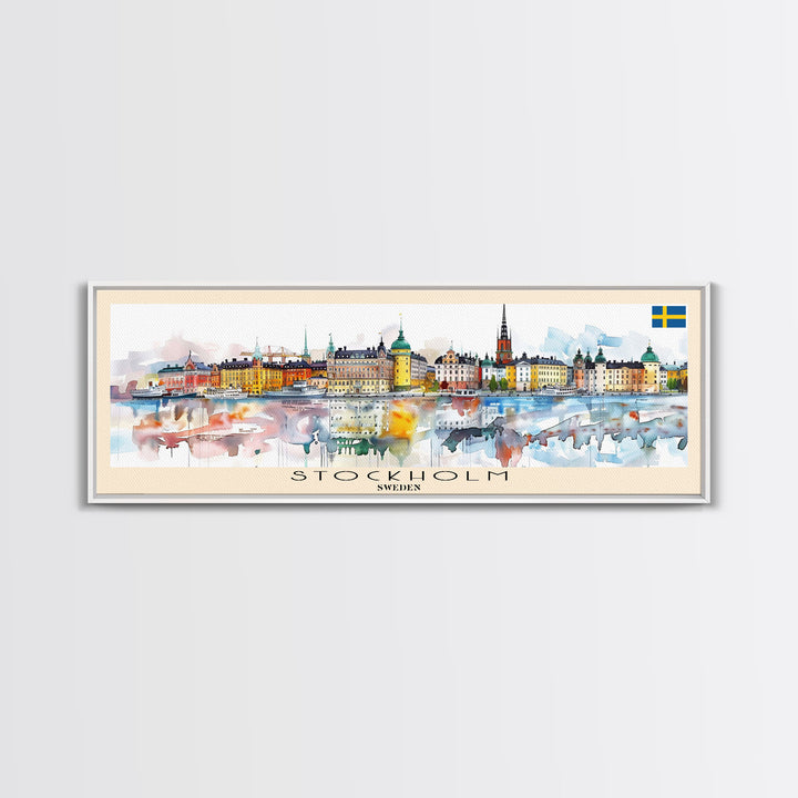 Stockholm Sweden Travel Art, City Art, Framed Canvas Print or Metal Wall Art, Europe Travel Poster, Panoramic Wall Art, Extra Wide Wall Art