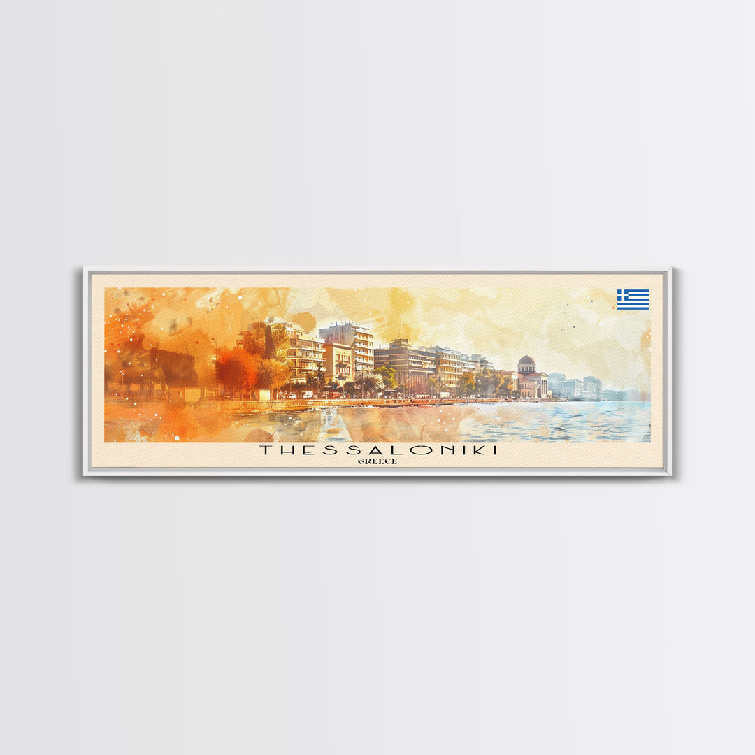 Thessaloniki Greece Travel Art, City Art, Framed Canvas Print or Metal Wall Art, Europe Travel Poster, Panoramic Wall Art, Extra Wide Wall Art