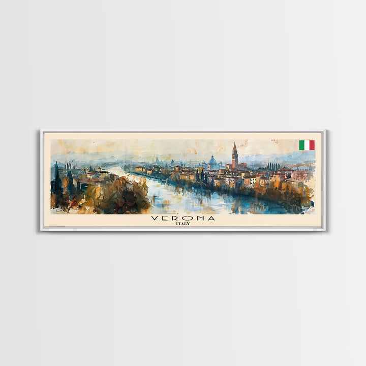 Verona Italy Travel Art, City Art, Framed Canvas Print or Metal Wall Art, Europe Travel Poster, Panoramic Wall Art, Extra Wide Wall Art