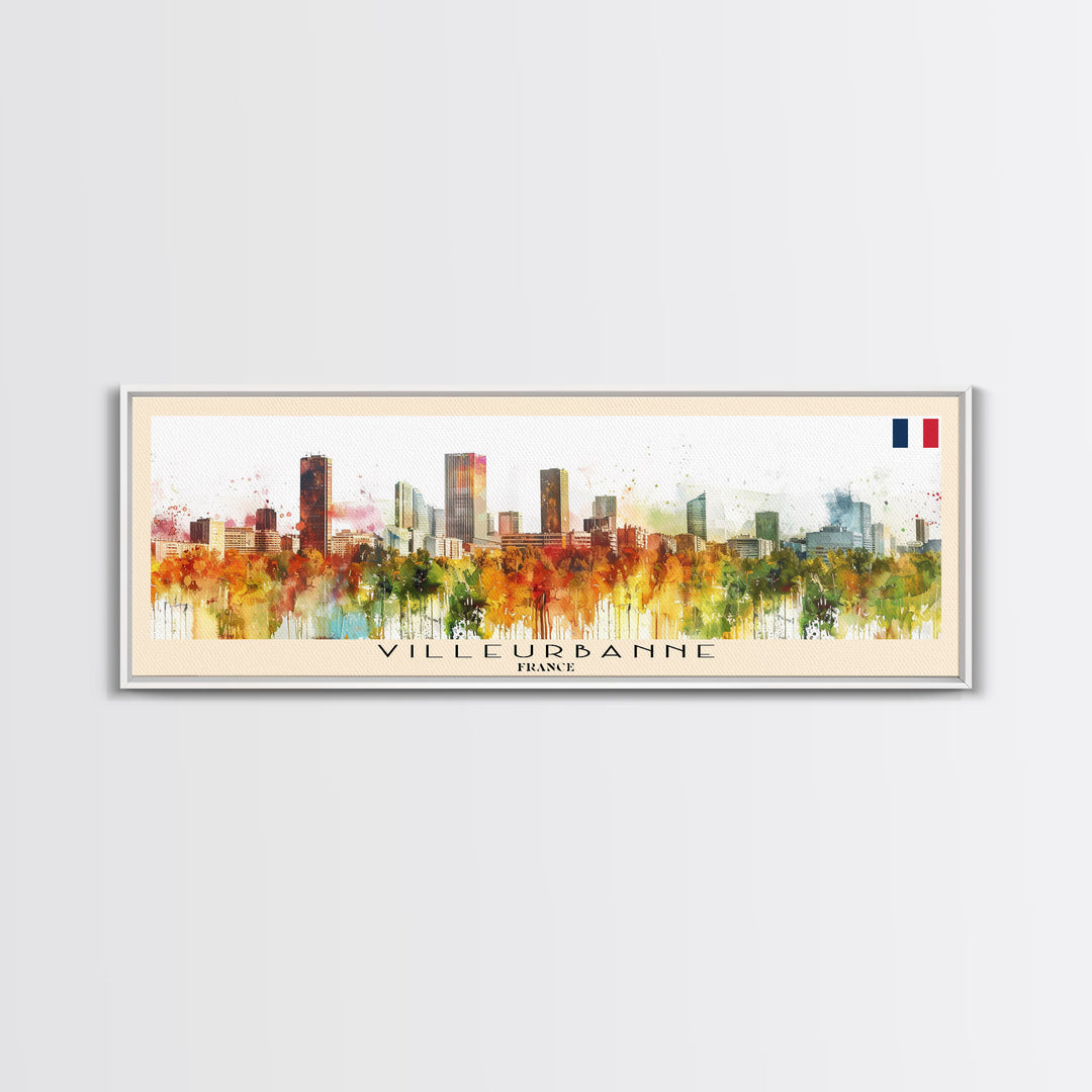 Villeurbanne France Panoramic Travel Poster, Framed Canvas Print or Metal Wall Art, Travel Art, Home Decor, Panoramic Painting, Midcentury Art