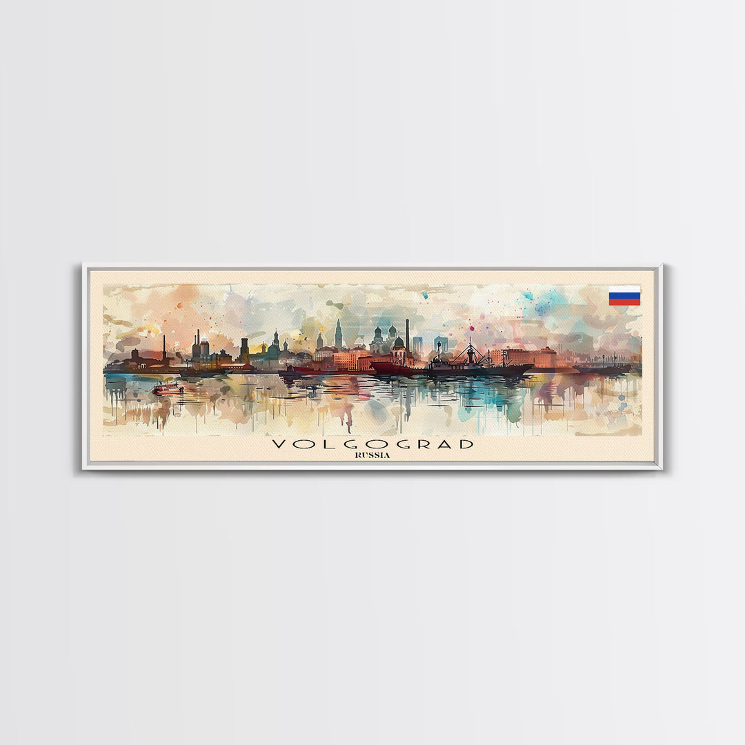 Volgograd Russia Panoramic Travel Poster, Framed Canvas Print or Metal Wall Art, Travel Art, Home Decor, Panoramic Painting, Midcentury Art