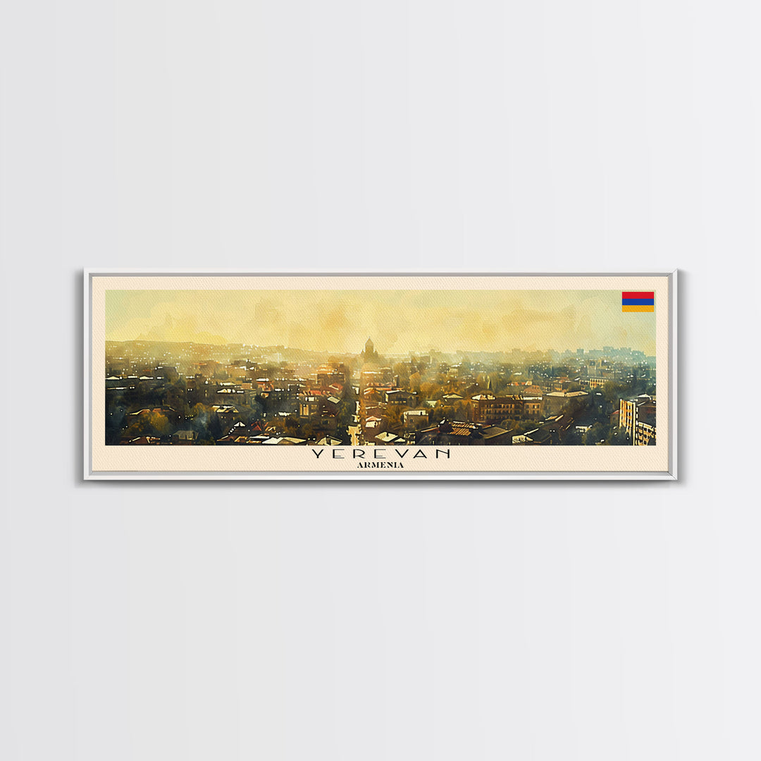 Yerevan Armenia Travel Art, City Art, Framed Canvas Print or Metal Wall Art, Europe Travel Poster, Panoramic Wall Art, Extra Wide Wall Art