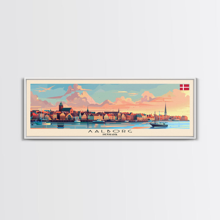 Aalborg Denmark Wall Art, Panoramic Travel Poster, Panoramic Framed Canvas Print, City Wall Art, Wall Hanging Home Decor, Travel Art