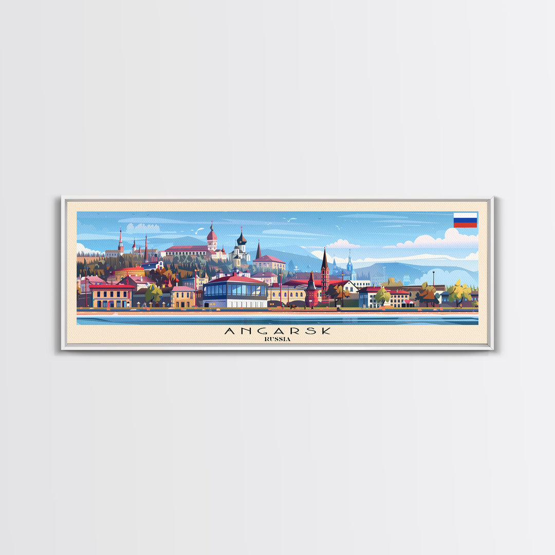 Angarsk Russia Panoramic Travel Poster, Framed Canvas Print or Metal Wall Art, Travel Art, Home Decor, Panoramic Painting, Midcentury Art