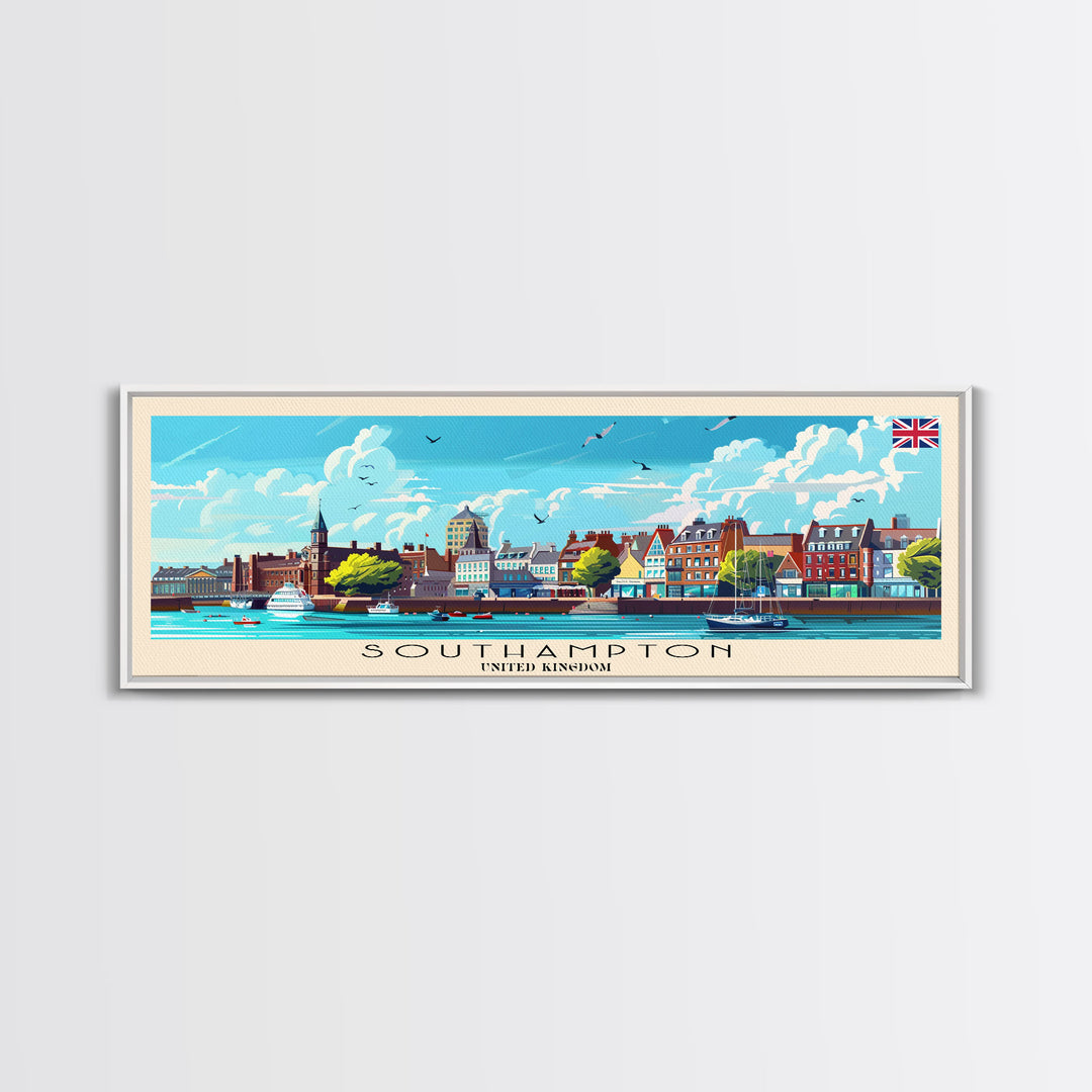 Southampton United Kingdom Wall Art, Panoramic Travel Poster, Panoramic Framed Canvas Print, City Wall Art, Wall Hanging Home Decor, Travel Art