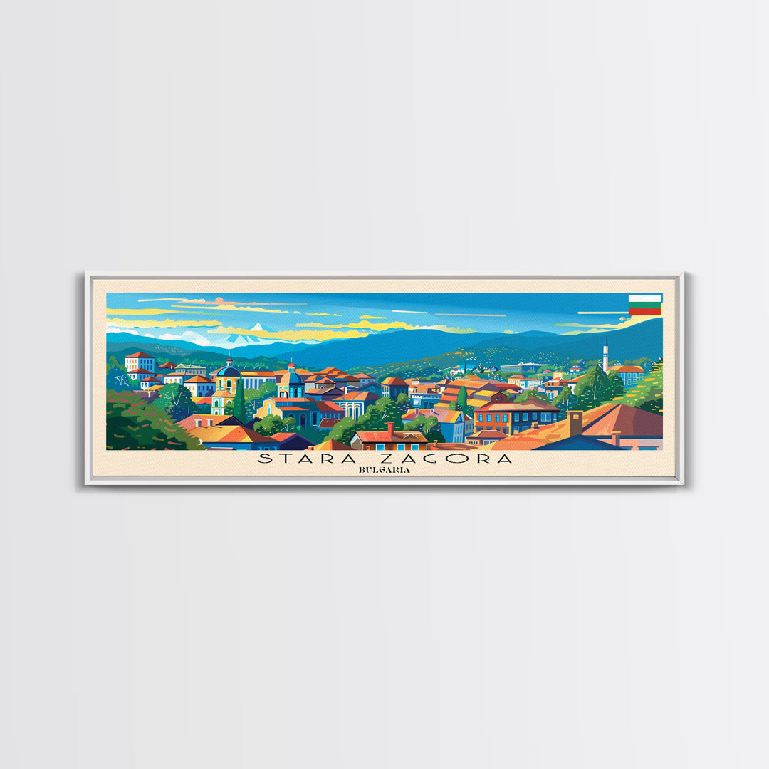 Stara Zagora Bulgaria Wall Art, Panoramic Travel Poster, Panoramic Framed Canvas Print, City Wall Art, Wall Hanging Home Decor, Travel Art